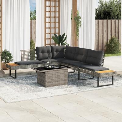 2-delige Loungeset met kussens poly rattan en glas grijs - thumbnail