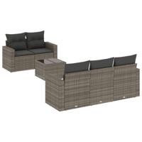 6-delige Loungeset met kussens poly rattan grijs - thumbnail