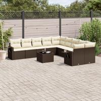11-delige Loungeset met kussens poly rattan bruin - thumbnail