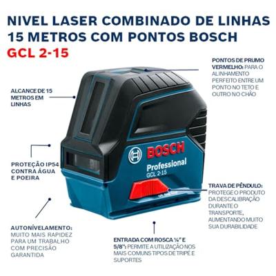 Bosch Professional Kombilaser GCL 2-15 AB 10-15m Tasche+Karton Punt- en lijnlaser Bosch Professional Kombilaser GCL 2-15 AB 10-15m Tasche+Karton Punt- en lijnlaser