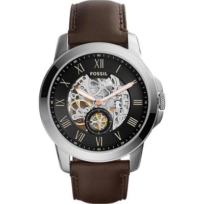 Fossil Heren ME3095 Grant automatisch bruin lederen horloge met skelet wijzerplaat
