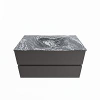MONDIAZ VICA-DLUX 90cm badmeubel onderkast Dark grey 2 lades. Inbouw wastafel CLOUD midden 1 kraangat, kleur Lava. - thumbnail