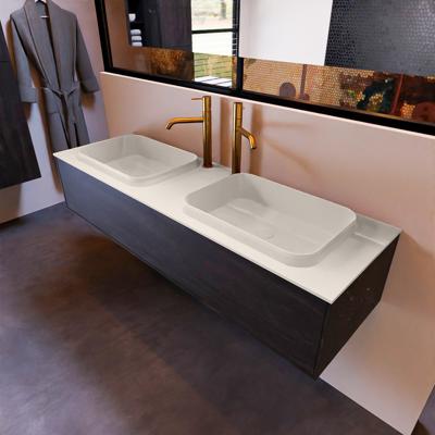 Badkamermeubelset Mondiaz Erin 150 cm met 1 Lade met RIDGE Wastafel Dubbel Linen met 2 kraangaten Greeploos Mat Antracite Badkamermeubelset Mondiaz Erin 150 cm met 1 Lade met RIDGE Wastafel Dubbel Linen met 2 kraangaten Greeploos Mat Antracite