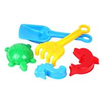 Sun Fun schepje met harkje en 3 zandvormen, 22cm - thumbnail