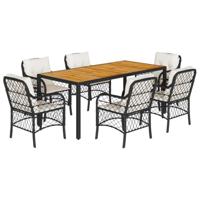 7-delige Tuinset met kussens poly rattan zwart - thumbnail