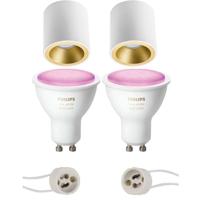 Pragmi Cliron Pro - Opbouw Rond - Mat Wit/goud - Verdiept - Ø90mm - Philips Hue - Opbouwspot Set Gu10 - White And Color - thumbnail