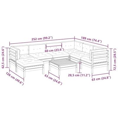 8-delige Loungeset met kussens massief grenenhout wasbruin