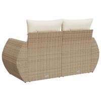 Tuinbank 2-zits met kussens poly rattan beige - thumbnail