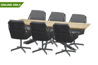 Robusto teak tafelblad 280 X 95 cm met Minerva frame en 6 Primavera diningstoelen - thumbnail