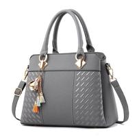 Mode vrouwen kwast PU lederen borduurwerk Cross Body Tas schoudertas eenvoudige stijl hand tassen (grijs) - thumbnail