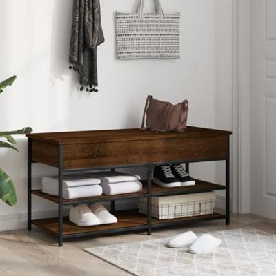 Schoenenbankje 100x42,5x50 cm bewerkt hout bruin eikenkleur