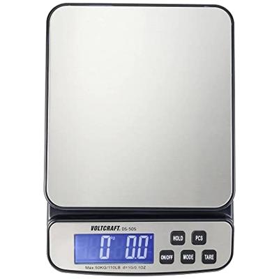 VOLTCRAFT DS-50S Tafelweegschaal Weegbereik (max.) 50 kg Resolutie 1 g werkt op batterijen, werkt op stekkernetvoeding (optioneel) Zilver
