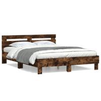 Bedframe met hoofdeinde bewerkt hout gerookt eiken 150x200 cm - thumbnail