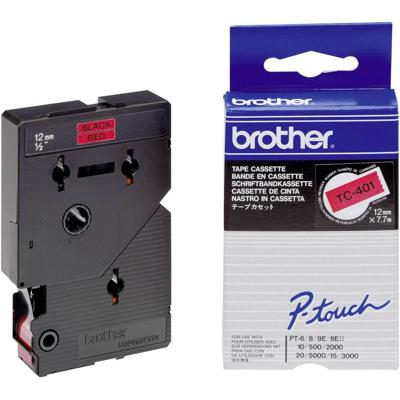 Brother TC-401 Labeltape Kunststof Tapekleur: Rood Tekstkleur: Zwart 12 mm 7.7 m