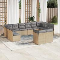 12-delige Loungeset met kussens poly rattan beige - thumbnail