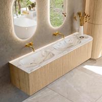 Mondiaz KURVE-DLUX 175 cm Onderkast Greeploos 2 Lades Met Deuren Oak, Wastafel Solid Surface Links Glace 0 Kraangaten Zonder Spiegel (KRVSTS175R2L1D0KD-Oak/Gla) - thumbnail