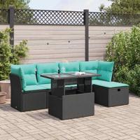 6-delige Loungeset met kussens poly rattan acacia zwart - thumbnail