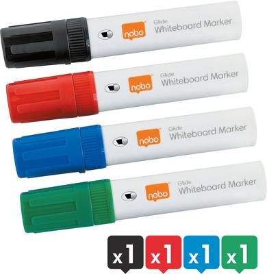 Whiteboardmarker Nobo Glide schuin assorti 10mm 4stuks