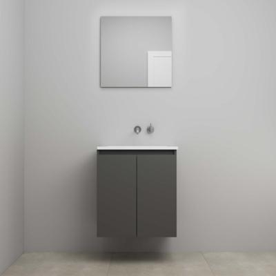 On-Line Badkamermeubelset - 60 cm - Voorgemonteerd - Greeploos 2 Deuren - Acryl Wastafel - zonder Kraangat - Spiegel - Mat Antraciet
