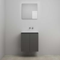 On-Line Badkamermeubelset - 60 cm - Voorgemonteerd - Greeploos 2 Deuren - Acryl Wastafel - zonder Kraangat - Spiegel - Mat Antraciet - thumbnail