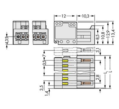 WAGO 734-312 Male header (standaard) 2140 Totaal aantal polen: 11 Rastermaat: 3.50 mm Inhoud: 50 stuk(s)