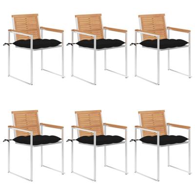 Tuinstoelen 6 st met kussens massief teakhout