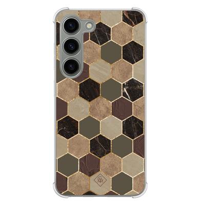 Samsung Galaxy S23 siliconen shockproof hoesje - Kubus groen bruin Samsung Galaxy S23 siliconen shockproof hoesje - Kubus groen bruin