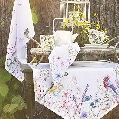 Clayre & Eef Tafelkleed 150x250 cm Wit Groen Katoen Rechthoek Bloemen Clayre & Eef Tafelkleed 150x250 cm Wit Groen Katoen Rechthoek Bloemen