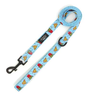 Vibfy Hondenriem - Pizza & Fries - Lichtblauw - Lengte 160 cm - Breedte 2,5 cm