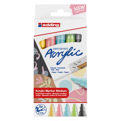Acrylmarker edding e-5100 medium pastel assorti set à 5 stuks