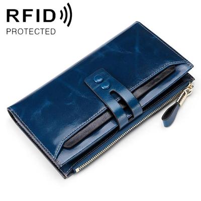 8239 Antimagnetic RFID Multi-function Leather Lady Wallet Large-capacity Purse with Detachable Card Holder (Blue)