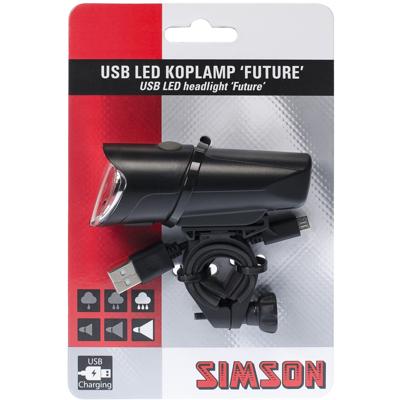 Simson koplamp Future USB led oplaadbaar zwart Simson koplamp Future USB led oplaadbaar zwart