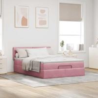 Ottoman bed met matras en LED's 140x200cm fluweel roze - thumbnail