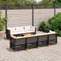 8-delige Loungeset met kussens poly rattan zwart - thumbnail