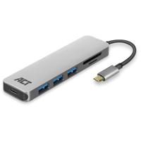 ACT USB-C hub 3.0, 3x USB-A, cardreader, PD pass-through - thumbnail