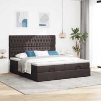 Ottoman bed met matrassen en LED's 180x200cm stof donkerbruin - thumbnail