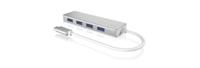 ICY BOX 4-voudige USB-C-hub met 4 x USB 3.0, USB 3.0-aansluiting, aluminium, geïntegreerde kabel, zilver/wit. - thumbnail