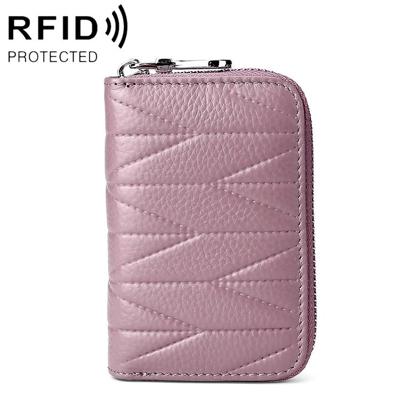 KB191 rits koeienhuid lederen orgel vorm meerdere kaartsleuven anti-magnetische RFID portemonnee Clutch tas voor dames (licht paars)