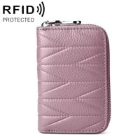 KB191 rits koeienhuid lederen orgel vorm meerdere kaartsleuven anti-magnetische RFID portemonnee Clutch tas voor dames (licht paars) - thumbnail