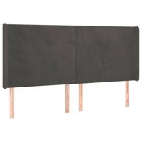 Hoofdbord met randen 203x16x118/128 cm fluweel donkergrijs - thumbnail