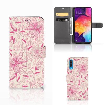 Samsung Galaxy A50 Hoesje Pink Flowers | Portemonnee hoesje Samsung Galaxy A50 Hoesje Pink Flowers | Portemonnee hoesje