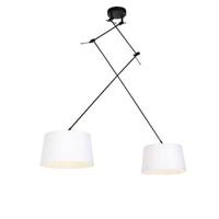 QAZQA Hanglamp zwart met linnen kappen wit 35 cm 2-lichts - Blitz - thumbnail