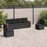 6-delige Loungeset met kussens poly rattan zwart - thumbnail