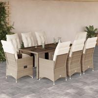 9-delige Bistroset met kussens poly rattan beige - thumbnail