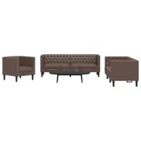 3-delige Loungeset Chesterfield-stijl kunstleer bruin - thumbnail