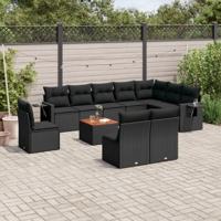 11-delige Loungeset met kussens poly rattan zwart - thumbnail