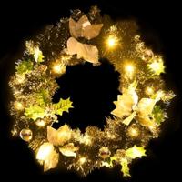 Kerstkrans met LED-lampjes 60 cm PVC zwart - thumbnail