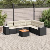 7-delige Loungeset met kussens poly rattan zwart - thumbnail