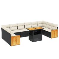 11-delige Loungeset met kussens poly rattan zwart - thumbnail