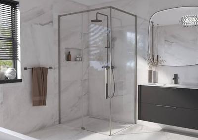 Saqu Syra douchecabine met schuifdeur incl. antikalk 100x90cm geborsteld grijs